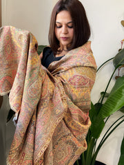 Lite Gold Woven Kaani Jaal Pashmina Shawl with Zari