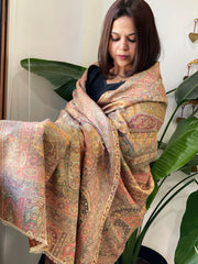 Lite Gold Woven Kaani Jaal Pashmina Shawl with Zari