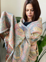 White Woven Kaani Jaal Pashmina Shawl with Zari