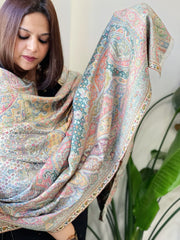 White Woven Kaani Jaal Pashmina Shawl with Zari