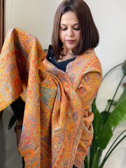 Yellow Woven Kaani Jaal Pashmina Shawl with Zari