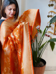 Orange Woven Banarasi Dupatta in Pure Silk
