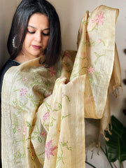 Tussar Silk Dupatta with thread embroidery