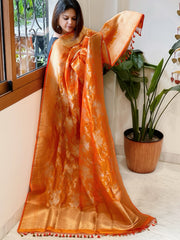 Orange Woven Banarasi Dupatta in Pure Silk