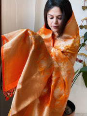Orange Woven Banarasi Dupatta in Pure Silk