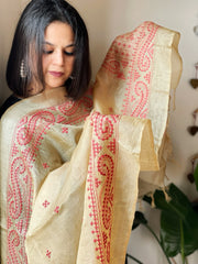 Tussar Silk Dupatta with thread embroidery