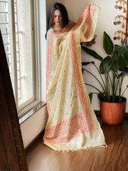 Tussar Silk Dupatta with thread embroidery