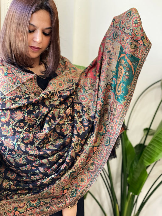 Black Woven Kaani Jaal Pashmina Shawl