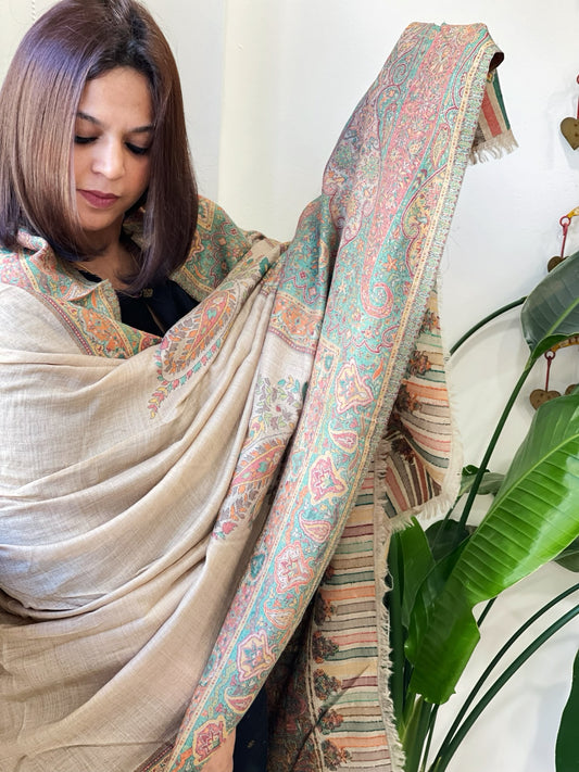 Lite Brown Woven Kaani Jaal Pashmina Shawl