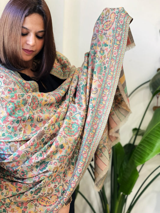 Lite Brown Woven Kaani Jaal Pashmina Shawl