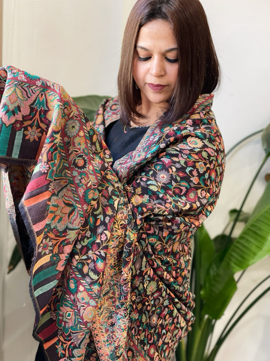 Black Woven Kaani Jaal Pashmina Shawl