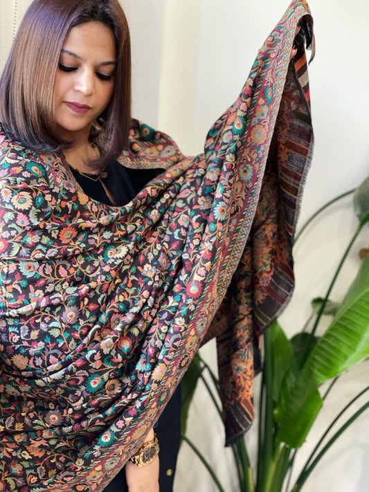 Black Woven Kaani Jaal Pashmina Shawl