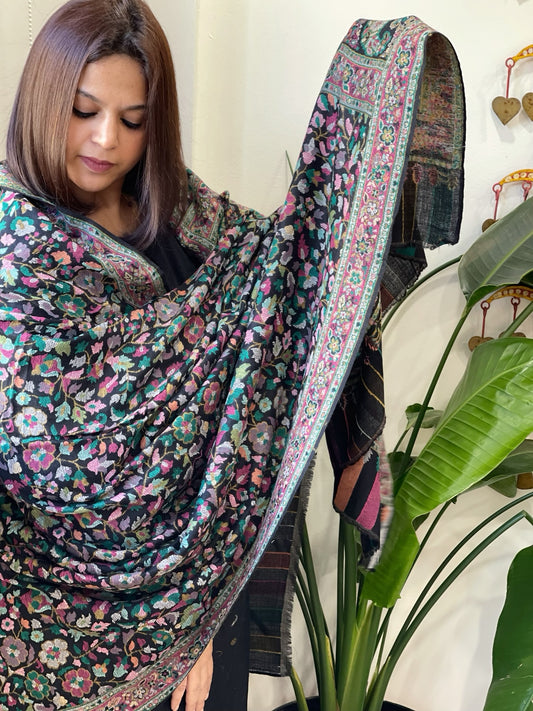 Black Woven Kaani Jaal Pashmina Shawl