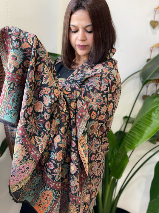Black Woven Kaani Jaal Pashmina Shawl
