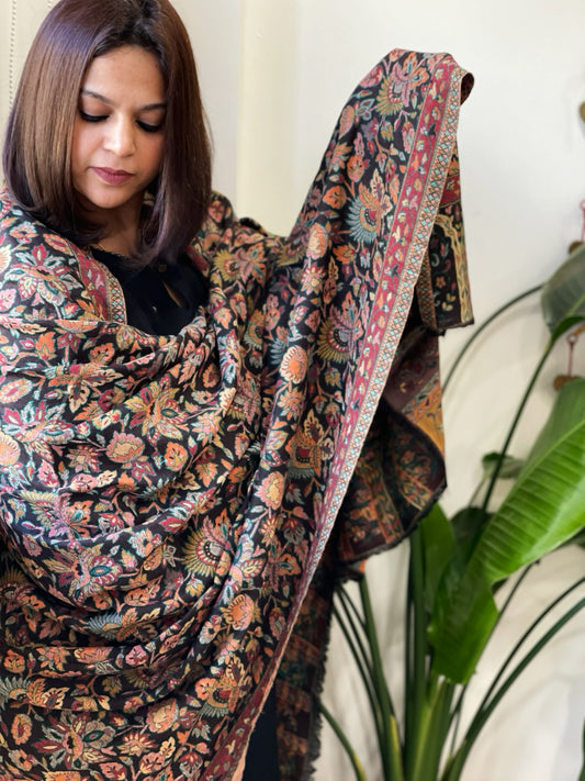 Black Woven Kaani Jaal Pashmina Shawl