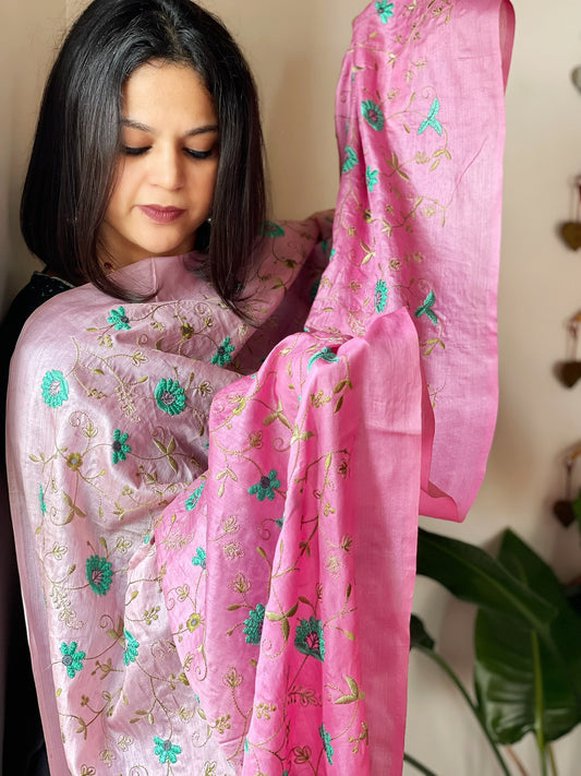 Tussar Silk Dupatta with thread embroidery