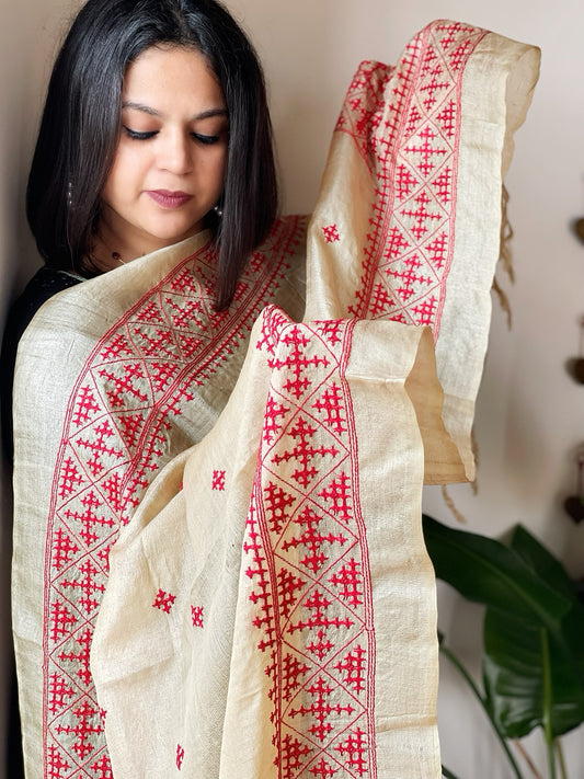 Tussar Silk Dupatta with thread embroidery