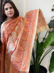 Beige Handmade Nakshi Kantha Dupatta in Pure Silk