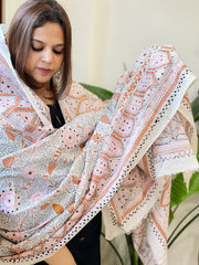 Ivory Handmade Nakshi Kantha Dupatta in Pure Silk