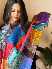 Kantha Patchwork Dupatta in Silk