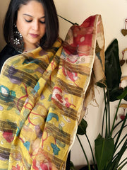 Handpainted Kalamkari Dupatta in Chanderi Silk