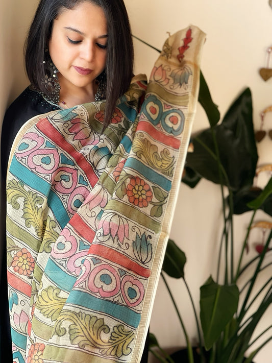 Handpainted Kalamkari Dupatta in Kota Cotton