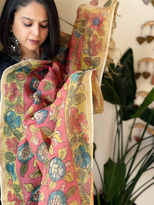 Handpainted Kalamkari Dupatta in Kota Cotton