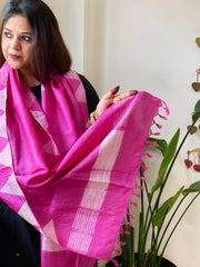 Pink Woven Ikat Stoles in Pure Silk