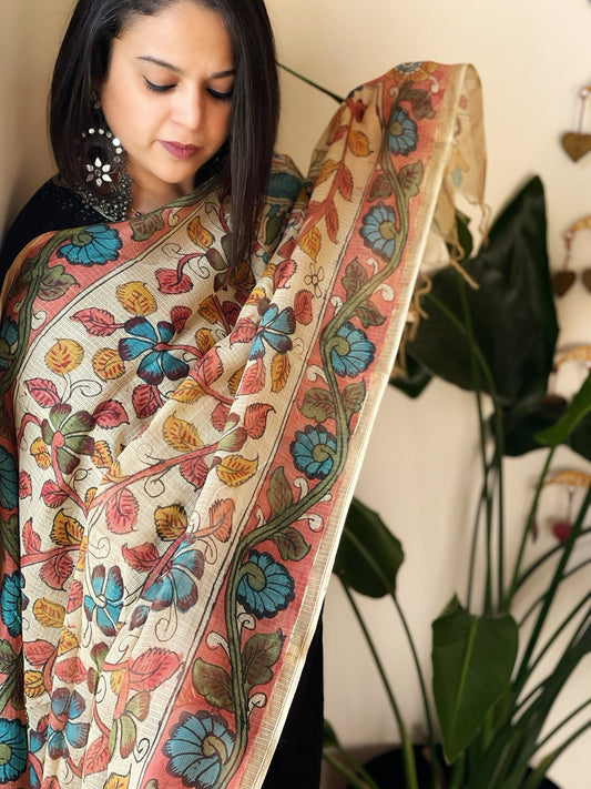 Handpainted Kalamkari Dupatta in Kota Cotton