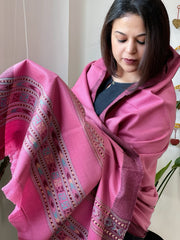 Pink Woven Kullu Woollen Shawl