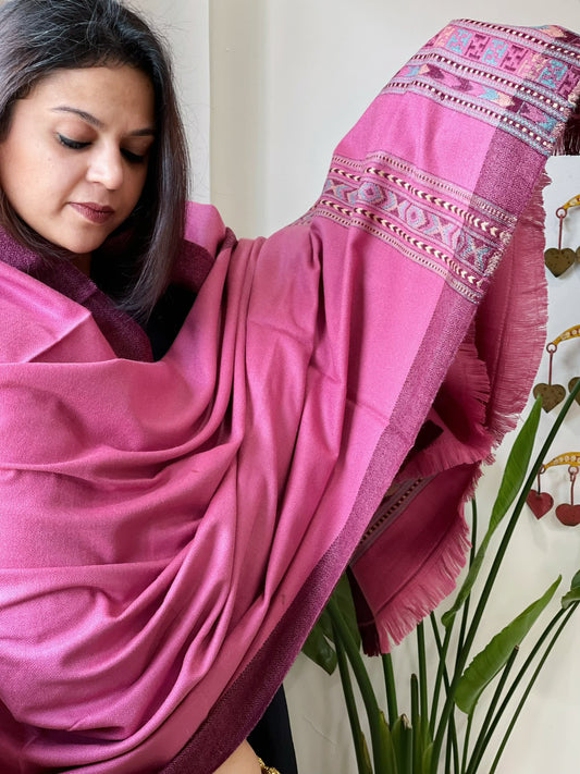 Pink Woven Kullu Woollen Shawl