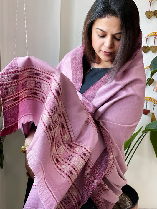 Purplish Pink Woven Kullu Woollen Shawl