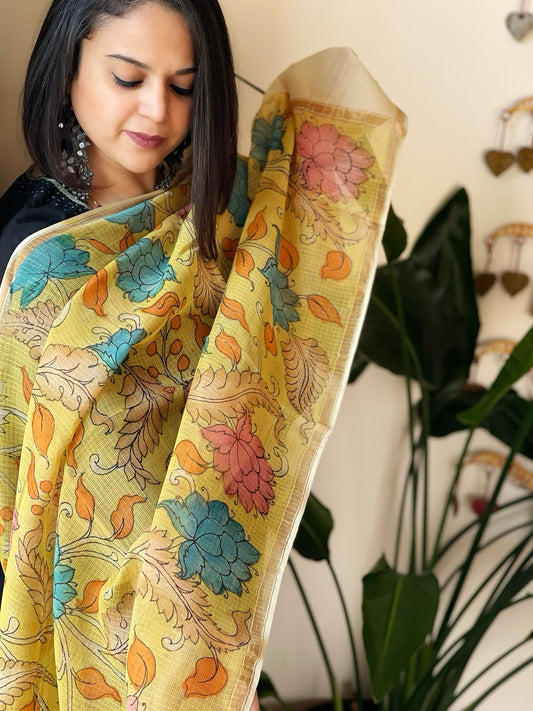 Handpainted Kalamkari Dupatta in Kota Cotton