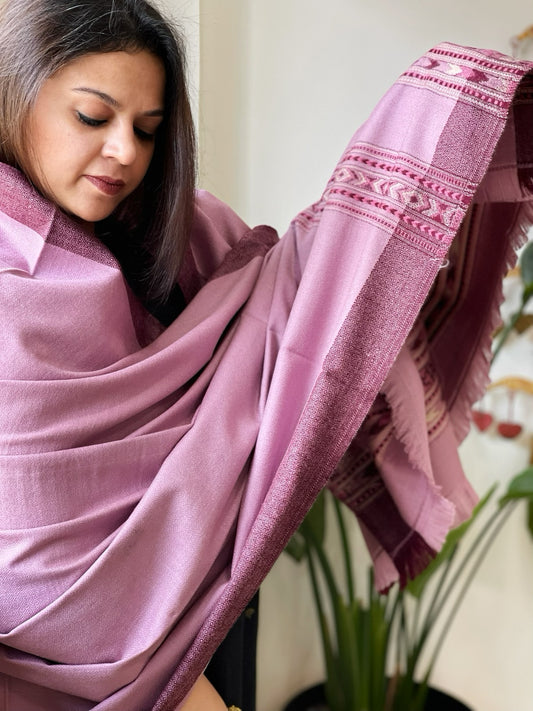 Purplish Pink Woven Kullu Woollen Shawl