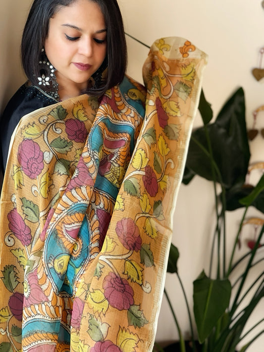 Handpainted Kalamkari Dupatta in Kota Cotton