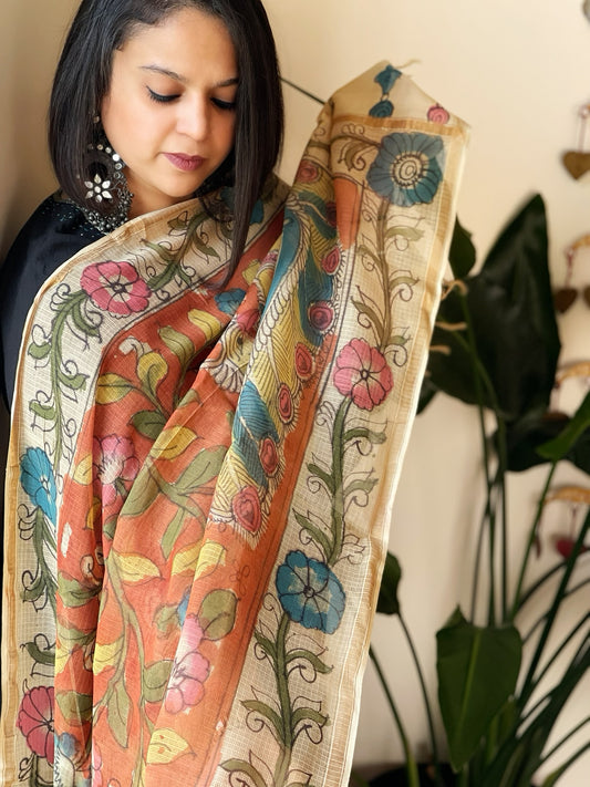 Handpainted Kalamkari Dupatta in Kota Cotton