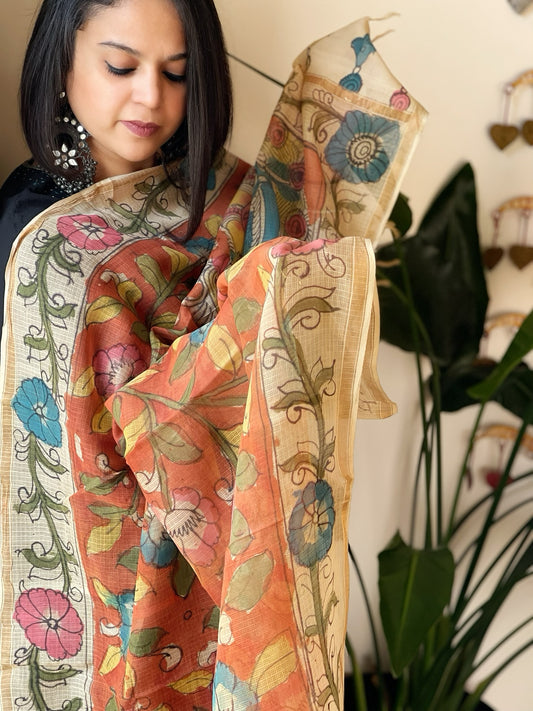 Handpainted Kalamkari Dupatta in Kota Cotton