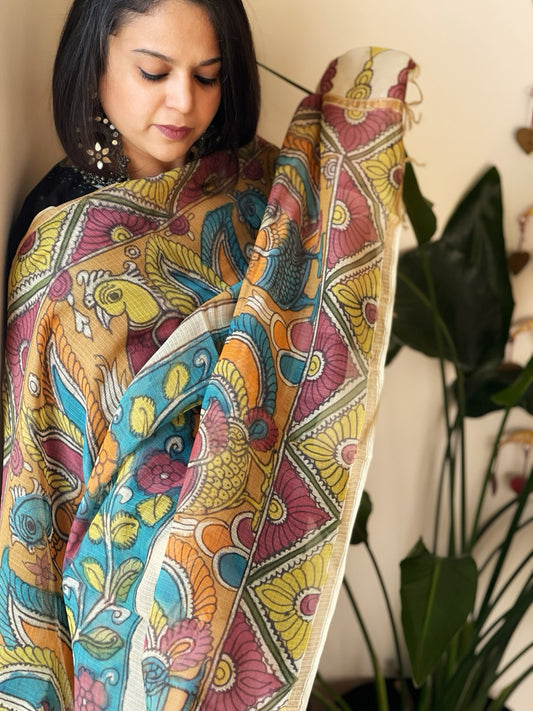 Handpainted Kalamkari Dupatta in Kota Cotton