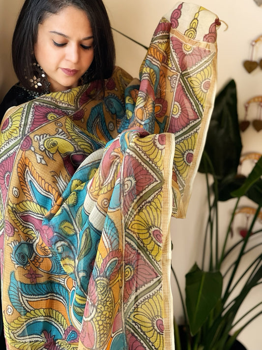 Handpainted Kalamkari Dupatta in Kota Cotton