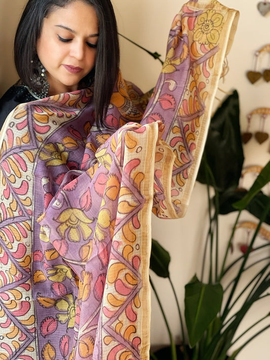 Handpainted Kalamkari Dupatta in Kota Cotton