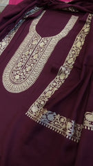 Wine Winter Suit Set with Aari Work in Pashmina Wool