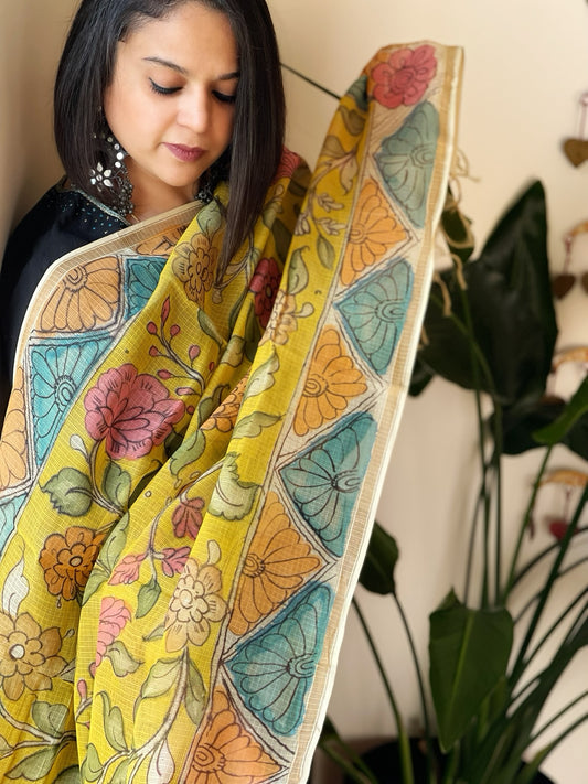 Handpainted Kalamkari Dupatta in Kota Cotton