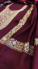 Wine Winter Suit Set with Aari Work in Pashmina Wool