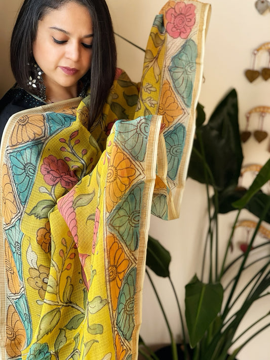 Handpainted Kalamkari Dupatta in Kota Cotton