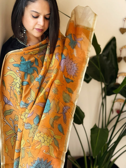 Handpainted Kalamkari Dupatta in Kota Cotton