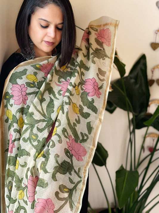 Handpainted Kalamkari Dupatta in Kota Cotton