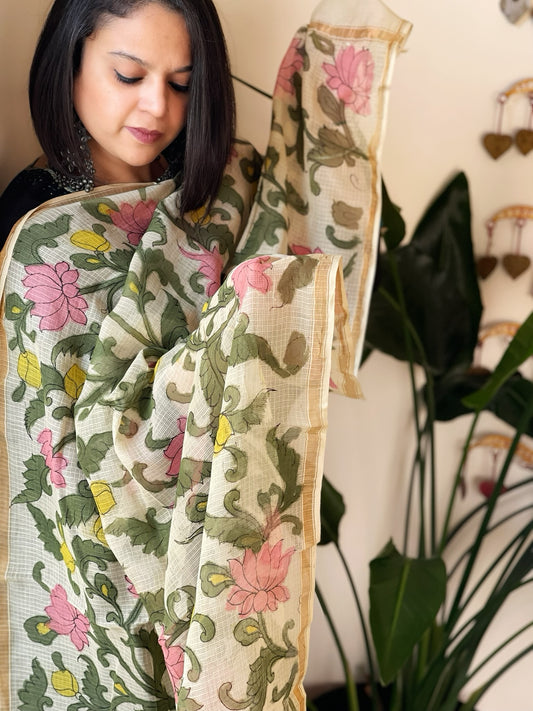 Handpainted Kalamkari Dupatta in Kota Cotton