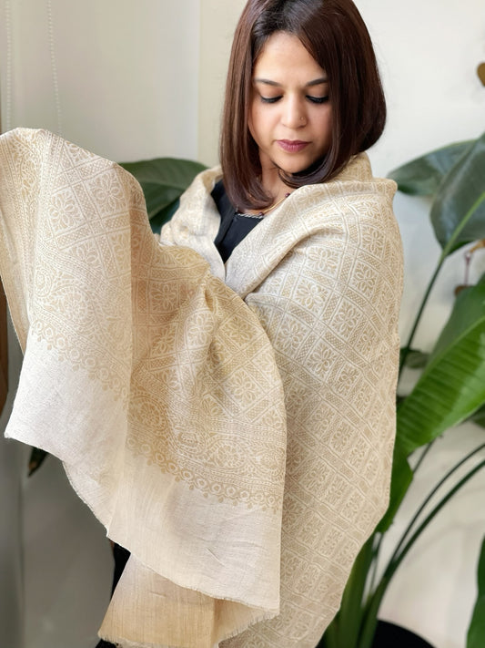Ivory Pashmina Shawl with Zari