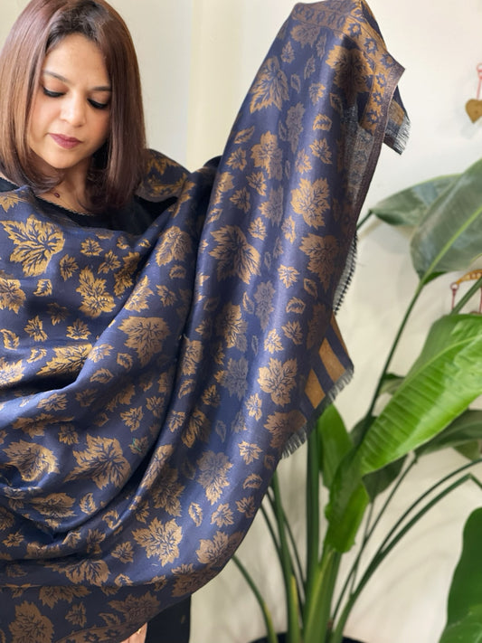 Navy Pashmina Shawl with Zari