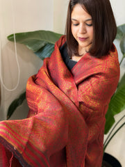 Maroonish Red Pashmina Shawl with Zari